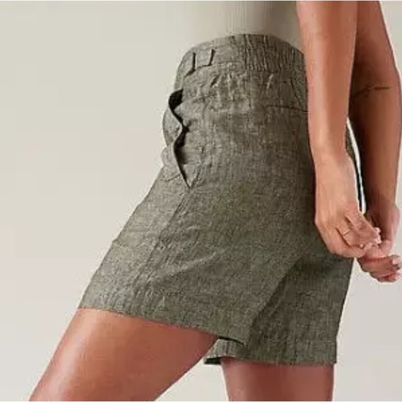 Athleta Voyager Aspen Olive Green Linen Shorts Size 0 - Picture 3 of 9